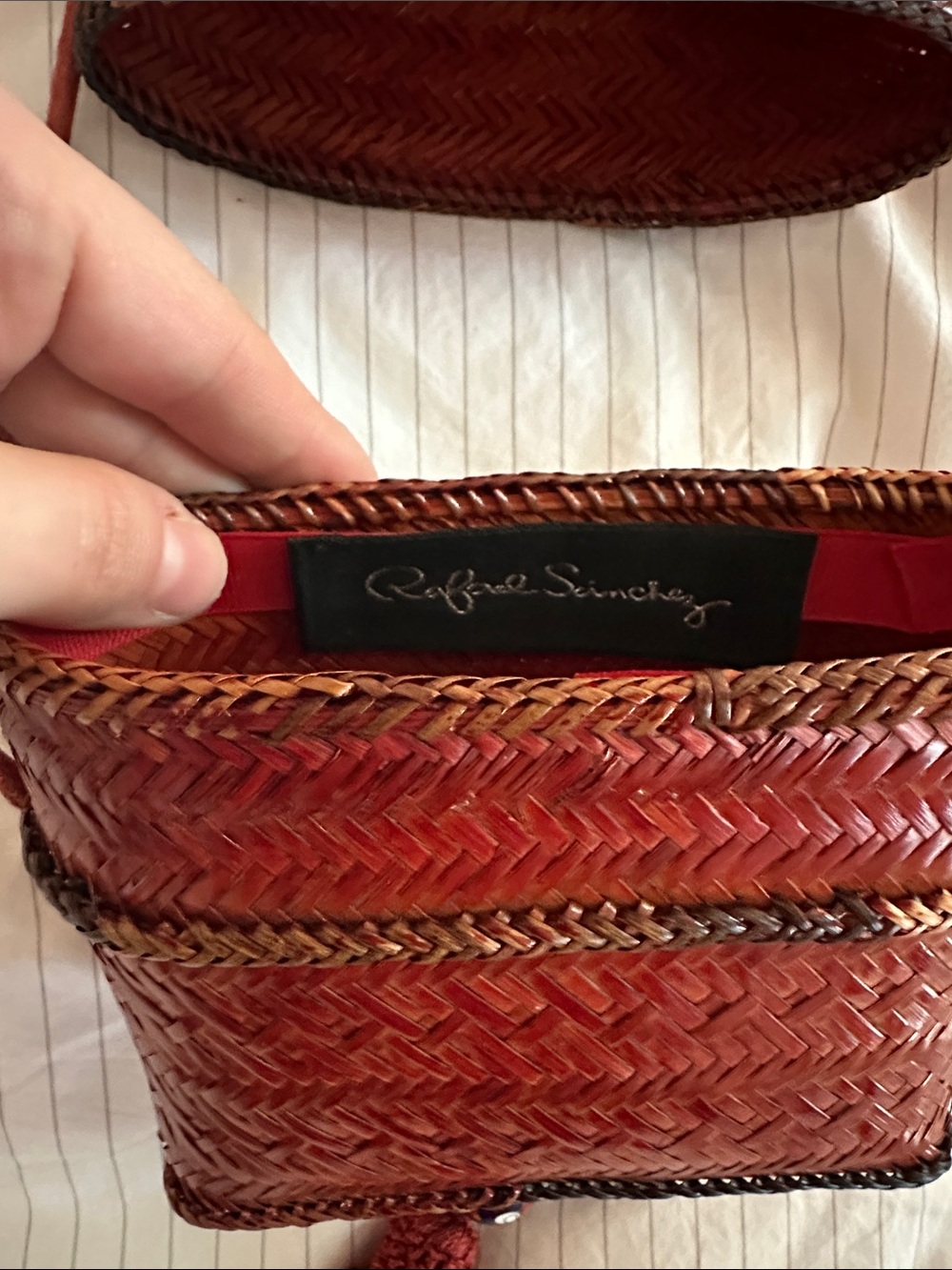 Vintage Rafael Sanchez Woven Straw Crossbody Bag w/ Oversized Tassel and Bead - Picture 2 of 6